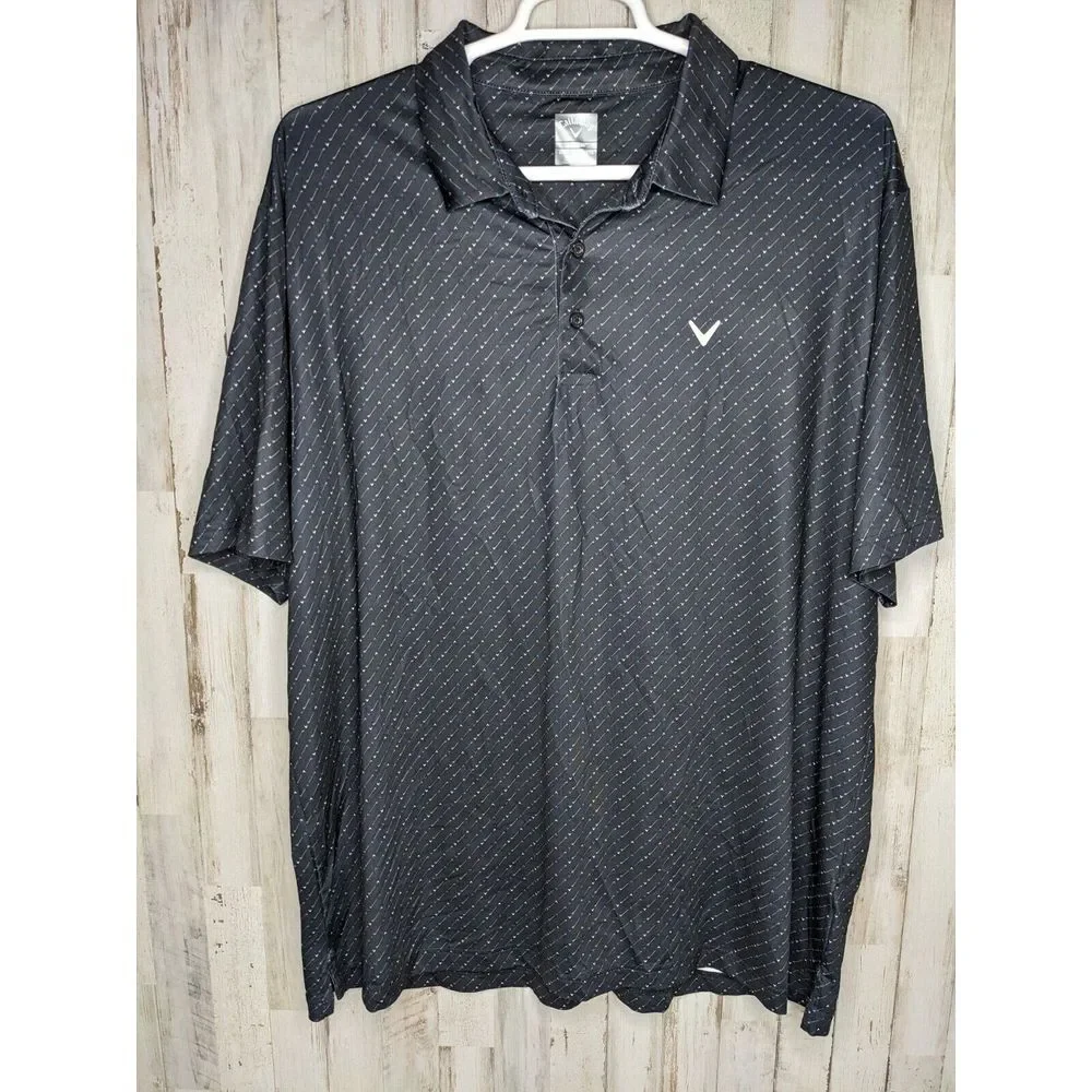 Callaway Mens 2XL Golf Polo Shirt Opti Dri Black All‎ Over Print Logo Golf Club